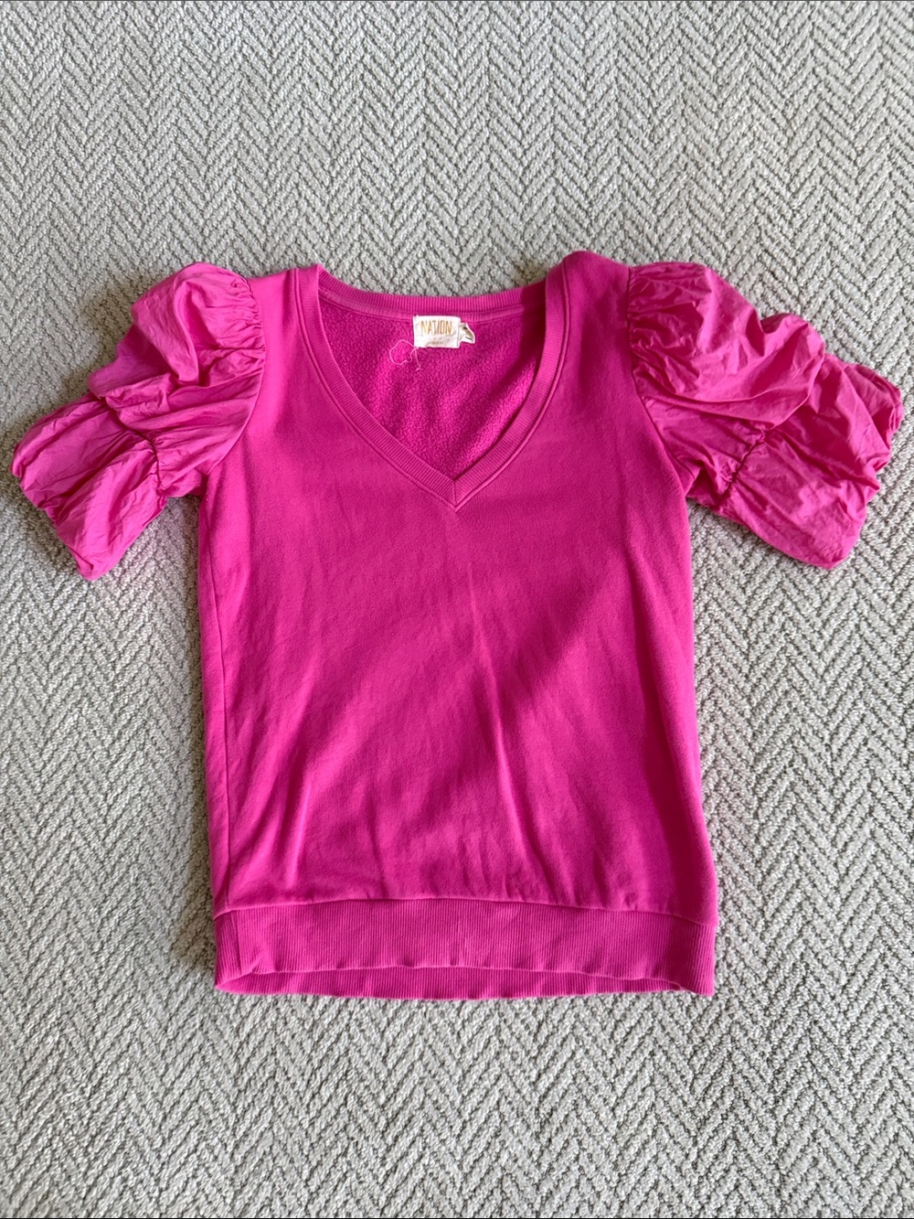 Nation LTD Hot Pink V-Neck Puff Sleeve Tee